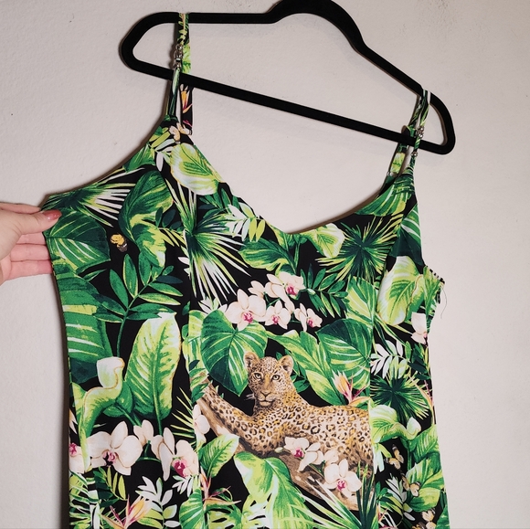 WHBM Jungle Leopard Green Tropical Sleeveless Maxi Dress Size 16 - Picture 15 of 16